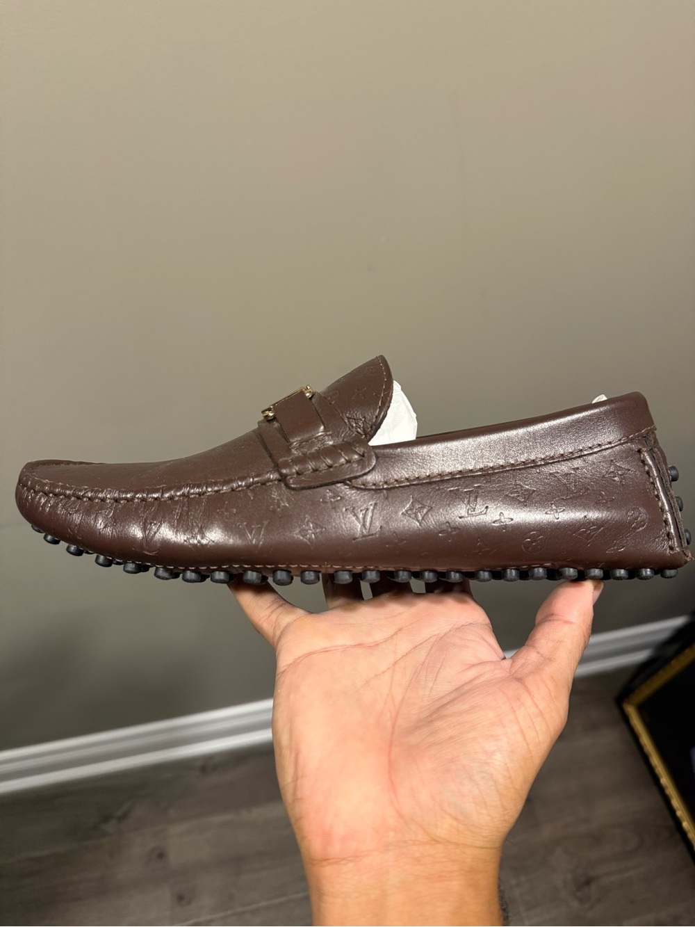 Louis Vuitton Brown Leather Monogram LV Buckle Loafers image 2